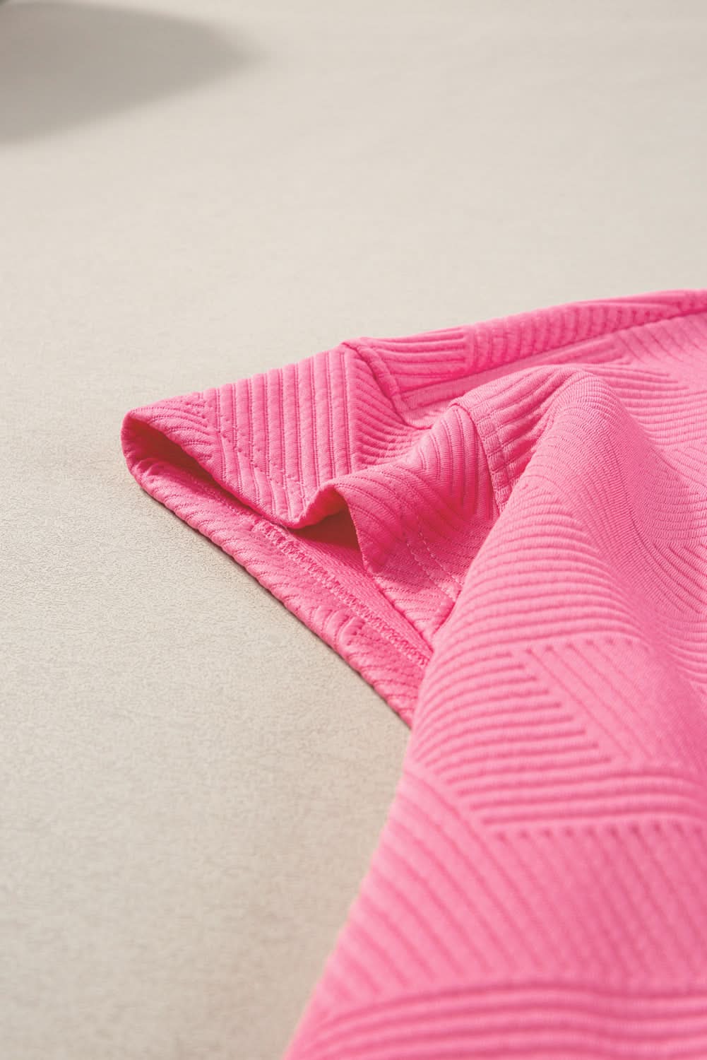 Strawberry Pink Textured Loose Fit T Shirt and Drawstring Pants Set - Love Salve
